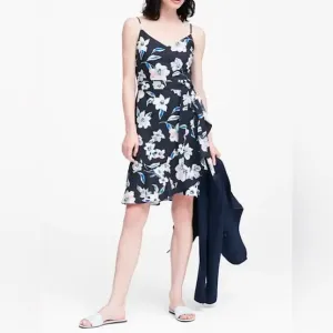 🆕 Banana Republic | Linen Cotton Blend Ruffle Wrap Floral Dress Size 14