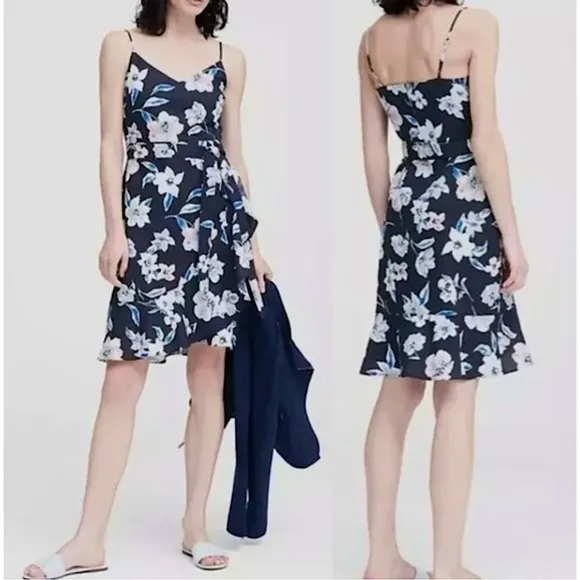 🆕 Banana Republic | Linen Cotton Blend Ruffle Wrap Floral Dress Size 14