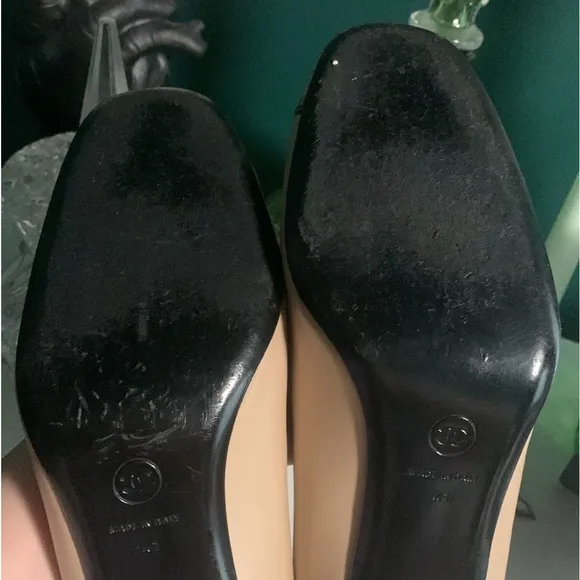 - CHANEL Capped toe Round Heels In nude &amp; Black Size 41