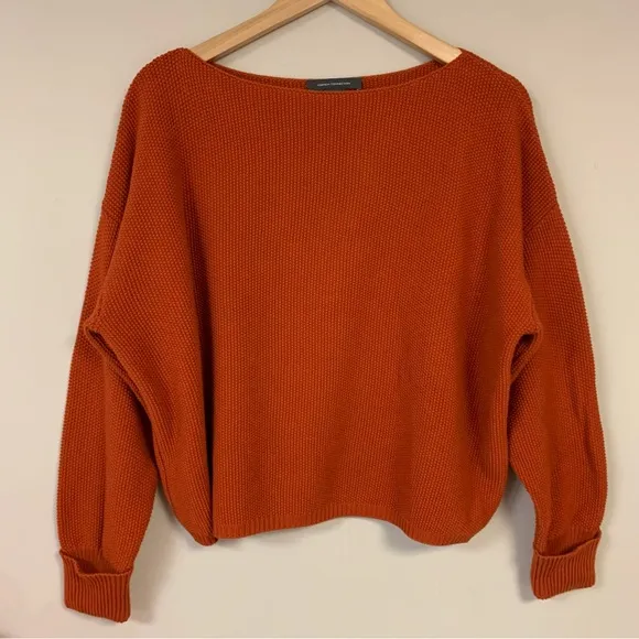 🆕 French Connection Rust Sweater Women’s XS Orange Oversized Knit Cozy Pullover