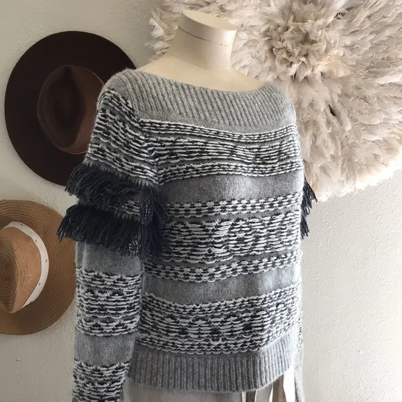 ❤... LoveShackFancy Grey Fringe Sweater