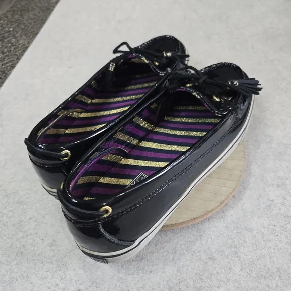 🐢 Sperry Patent Leather Black boat shoes Size 9 super shiny!
