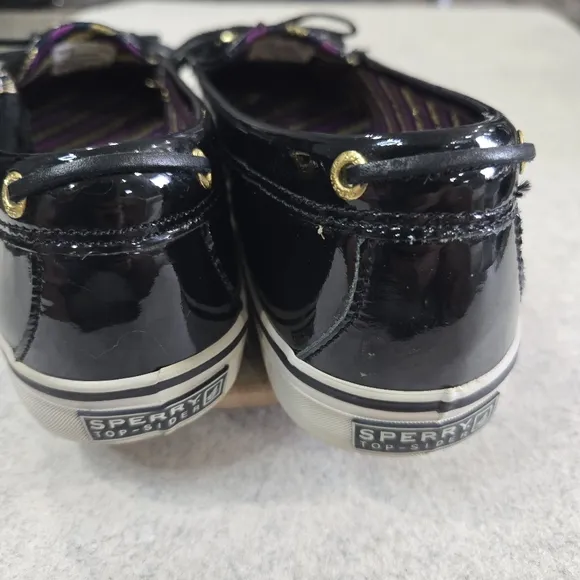 🐢 Sperry Patent Leather Black boat shoes Size 9 super shiny!