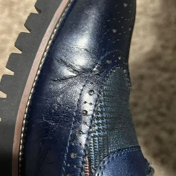 🔥🔥 STACY ADAMS  Baxley Oxford Derby Wingtip Shoes - Ink Blue - Sz 13M - EUC