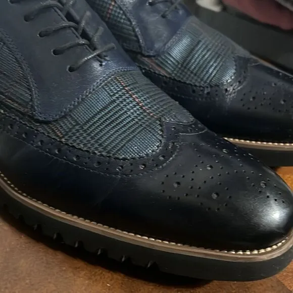 🔥🔥 STACY ADAMS  Baxley Oxford Derby Wingtip Shoes - Ink Blue - Sz 13M - EUC