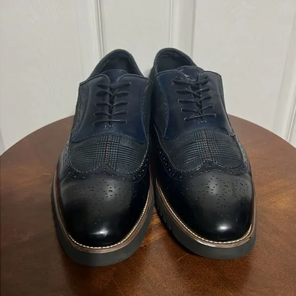🔥🔥 STACY ADAMS  Baxley Oxford Derby Wingtip Shoes - Ink Blue - Sz 13M - EUC