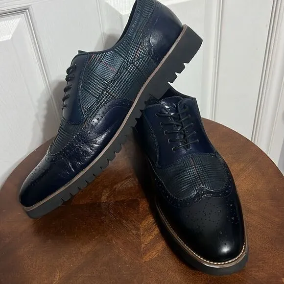🔥🔥 STACY ADAMS  Baxley Oxford Derby Wingtip Shoes - Ink Blue - Sz 13M - EUC