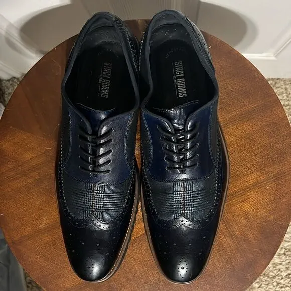 🔥🔥 STACY ADAMS  Baxley Oxford Derby Wingtip Shoes - Ink Blue - Sz 13M - EUC