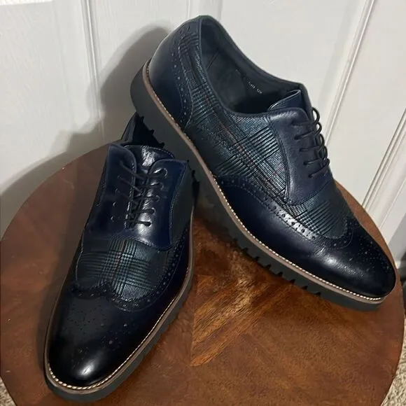 🔥🔥 STACY ADAMS  Baxley Oxford Derby Wingtip Shoes - Ink Blue - Sz 13M - EUC