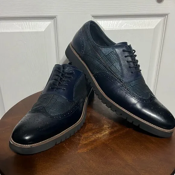 🔥🔥 STACY ADAMS  Baxley Oxford Derby Wingtip Shoes - Ink Blue - Sz 13M - EUC