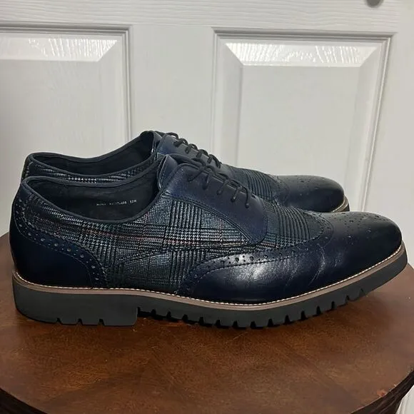 🔥🔥 STACY ADAMS  Baxley Oxford Derby Wingtip Shoes - Ink Blue - Sz 13M - EUC