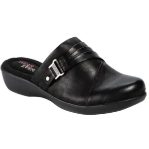 🆕 Wearever Doris Slip-on Clog Mules Black Leather Flats, size 9.5 US