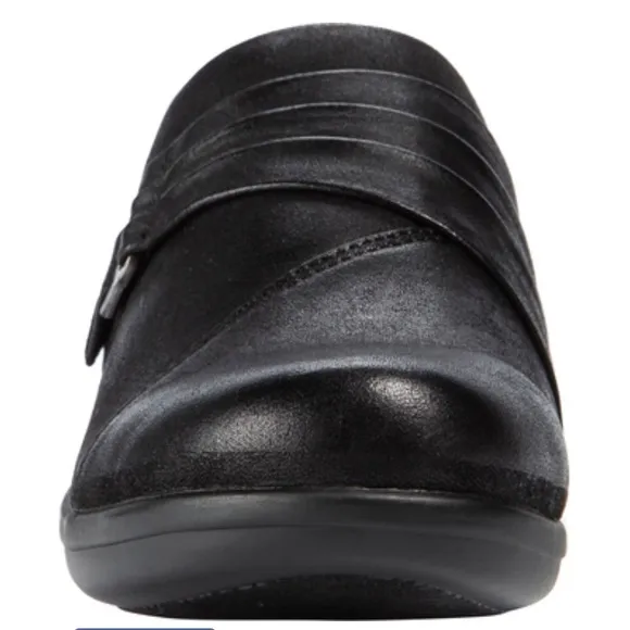 🆕 Wearever Doris Slip-on Clog Mules Black Leather Flats, size 9.5 US