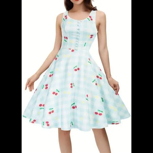 1950s Retro Vintage Sleeveless V-Neck Flared A-Line Dress