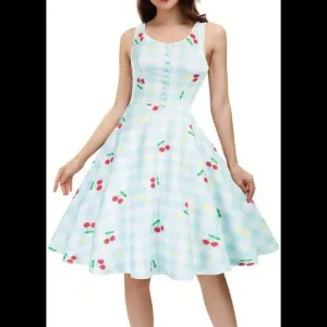 1950s Retro Vintage Sleeveless V-Neck Flared A-Line Dress