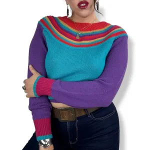 1970's QUEENS WAY TO FASHION rainbow knit sweater made in Korea