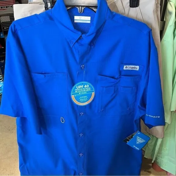 2-New Crystal springs 100% Blue Columbia PFG Performance fishing shirt Shorts M