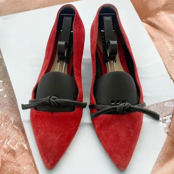 3.1 Phillip Lim Martini Red &amp; Black Suede Leather Pointed Toe Flats Size 39-8.5