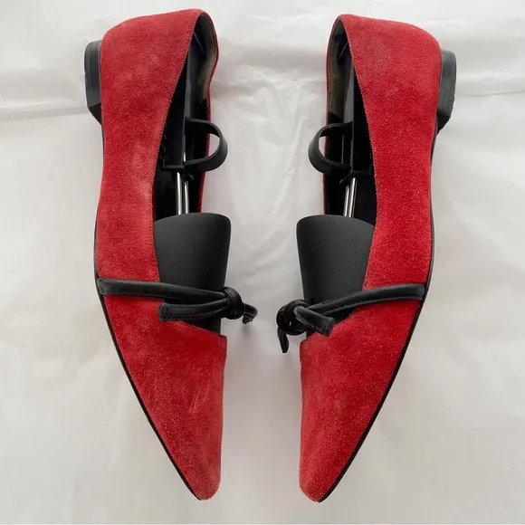 3.1 Phillip Lim Martini Red &amp; Black Suede Leather Pointed Toe Flats Size 39-8.5