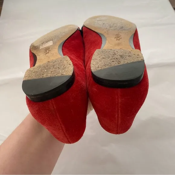 3.1 Phillip Lim Martini Red &amp; Black Suede Leather Pointed Toe Flats Size 39-8.5