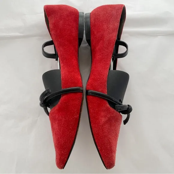 3.1 Phillip Lim Martini Red &amp; Black Suede Leather Pointed Toe Flats Size 39-8.5