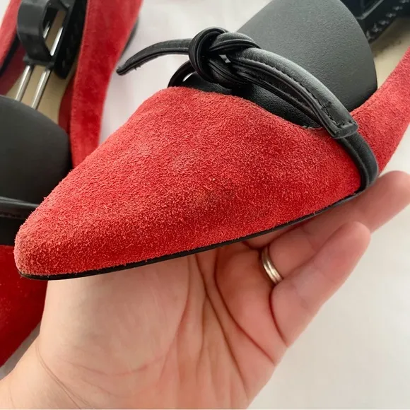 3.1 Phillip Lim Martini Red &amp; Black Suede Leather Pointed Toe Flats Size 39-8.5