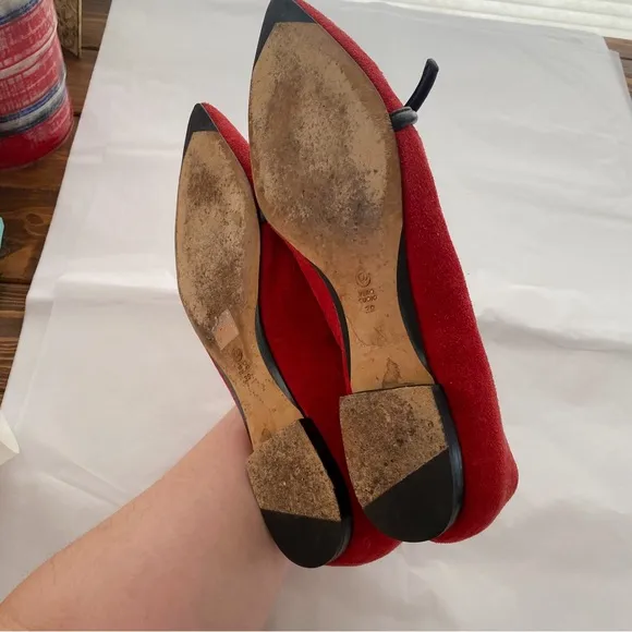 3.1 Phillip Lim Martini Red &amp; Black Suede Leather Pointed Toe Flats Size 39-8.5