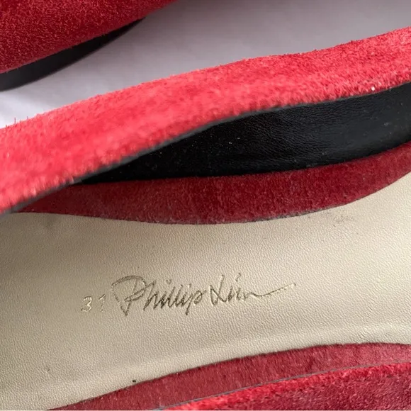 3.1 Phillip Lim Martini Red &amp; Black Suede Leather Pointed Toe Flats Size 39-8.5