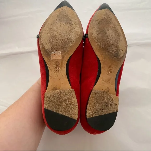 3.1 Phillip Lim Martini Red &amp; Black Suede Leather Pointed Toe Flats Size 39-8.5