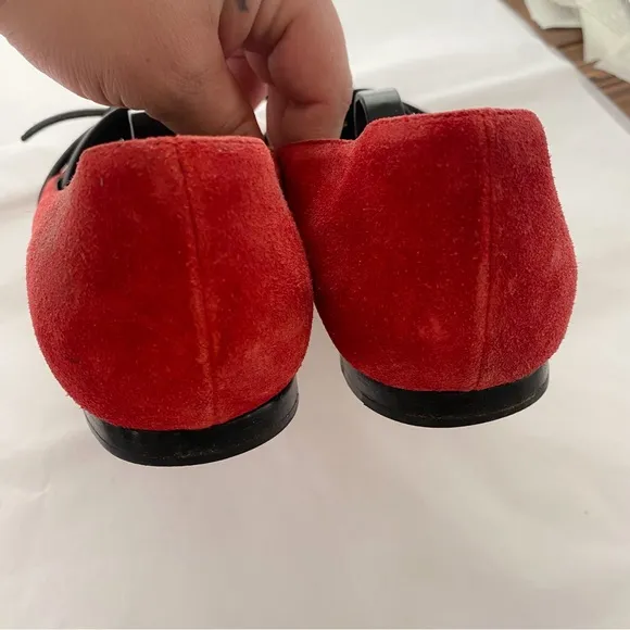 3.1 Phillip Lim Martini Red &amp; Black Suede Leather Pointed Toe Flats Size 39-8.5