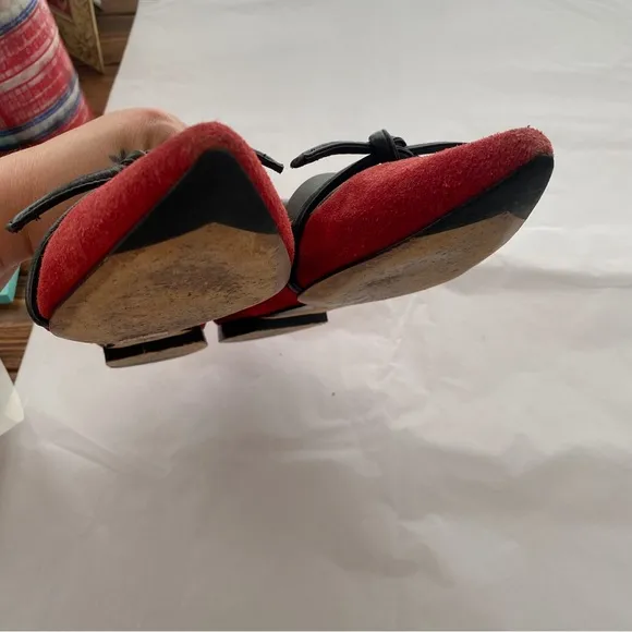 3.1 Phillip Lim Martini Red &amp; Black Suede Leather Pointed Toe Flats Size 39-8.5