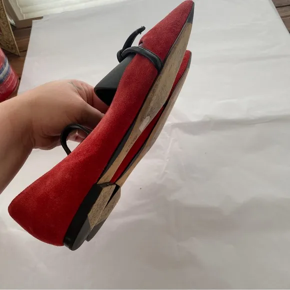 3.1 Phillip Lim Martini Red &amp; Black Suede Leather Pointed Toe Flats Size 39-8.5
