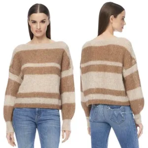 360 SWEATER Pullover S Boxy Colorblock Stripe Alpaca Wool Knit Gold Camel NEW