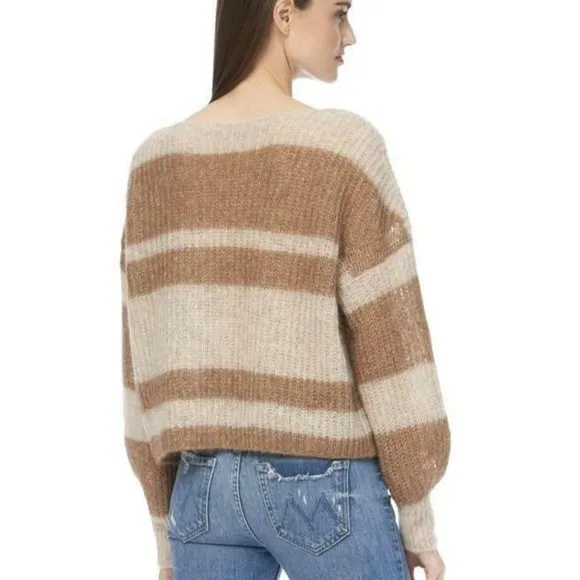 360 SWEATER Pullover S Boxy Colorblock Stripe Alpaca Wool Knit Gold Camel NEW