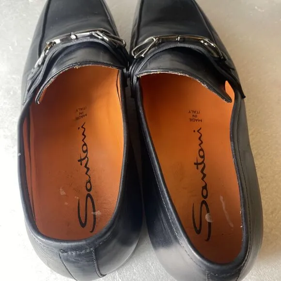 $550 MINT Santoni Ivo Bit Men’s 11.5 D Loafer Black Leather Dress Shoes Italy
