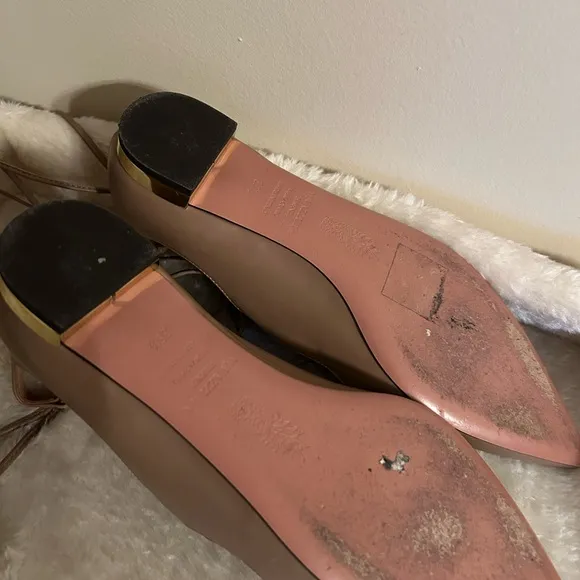 $675 Aquazzura Women's Christy Lace-Up Flats - Tan/Beige
