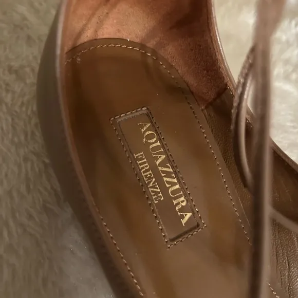 $675 Aquazzura Women's Christy Lace-Up Flats - Tan/Beige