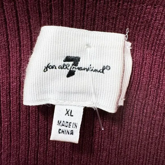 7 For All Mankind Wool Blend Boat Neck Ribbed Knit Sweater Top Burgundy XL NWT