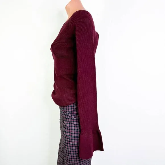 7 For All Mankind Wool Blend Boat Neck Ribbed Knit Sweater Top Burgundy XL NWT