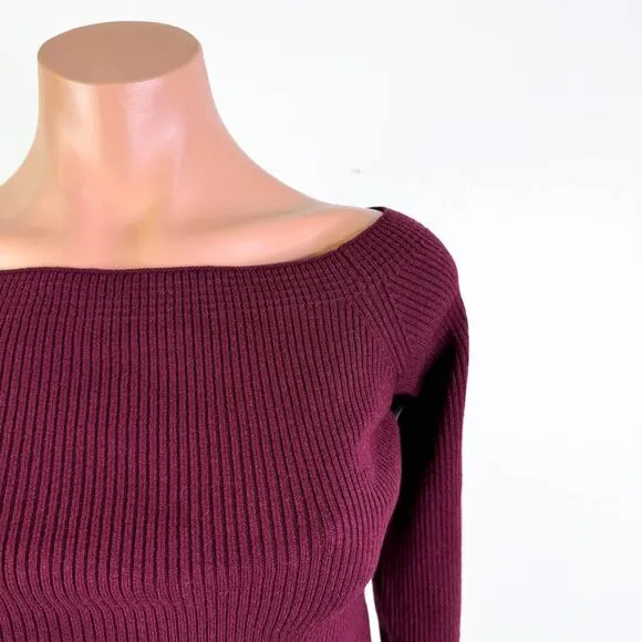 7 For All Mankind Wool Blend Boat Neck Ribbed Knit Sweater Top Burgundy XL NWT