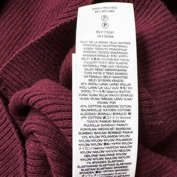 7 For All Mankind Wool Blend Boat Neck Ribbed Knit Sweater Top Burgundy XL NWT
