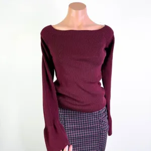 7 For All Mankind Wool Blend Boat Neck Ribbed Knit Sweater Top Burgundy XL NWT