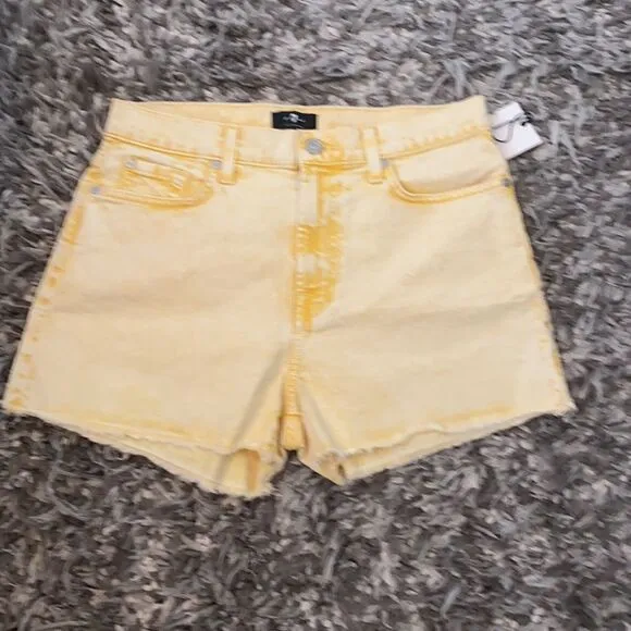 7 For All Mankind Yellow Distressed Cutoff Shorts Festival Concert Beach