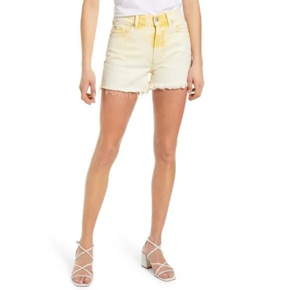 7 For All Mankind Yellow Distressed Cutoff Shorts Festival Concert Beach