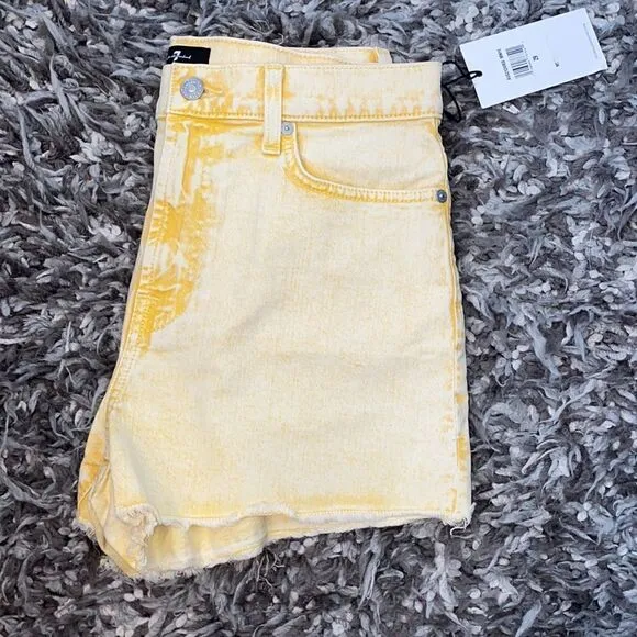 7 For All Mankind Yellow Distressed Cutoff Shorts Festival Concert Beach