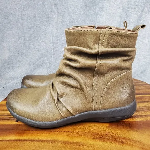 Abeo Boots Women's 6 Brown Leather Side Zip Up Slouch Exeter Ankle Booties