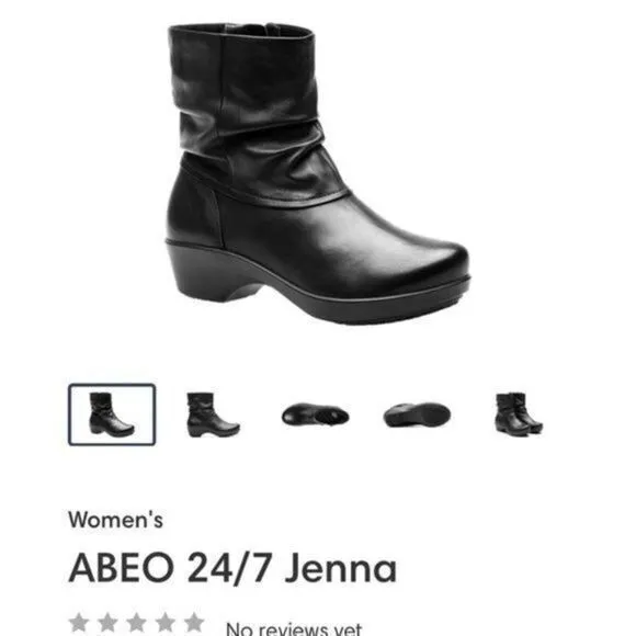 ABEO Pro Black Leather Ankle Boots with Side Zip Ruched Design Comfort Booties 7