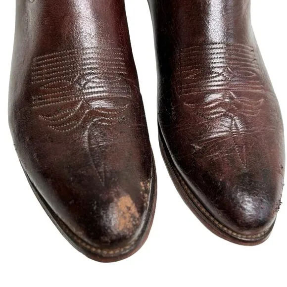 Abilene Elk Vintage Western Cowboy Boots Burgundy Leather Pointed Toe Boots