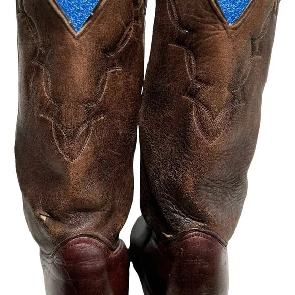 Abilene Elk Vintage Western Cowboy Boots Burgundy Leather Pointed Toe Boots