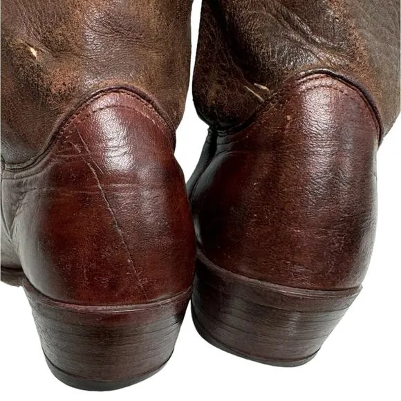 Abilene Elk Vintage Western Cowboy Boots Burgundy Leather Pointed Toe Boots